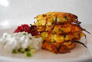 Cauliflower and Sweet Potato Latke in Laurie David's Family Dinner Cookbook