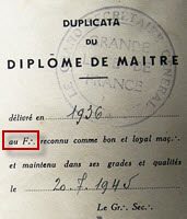 Diplôme Maçonnique Français de 1945, Grande Loge De France